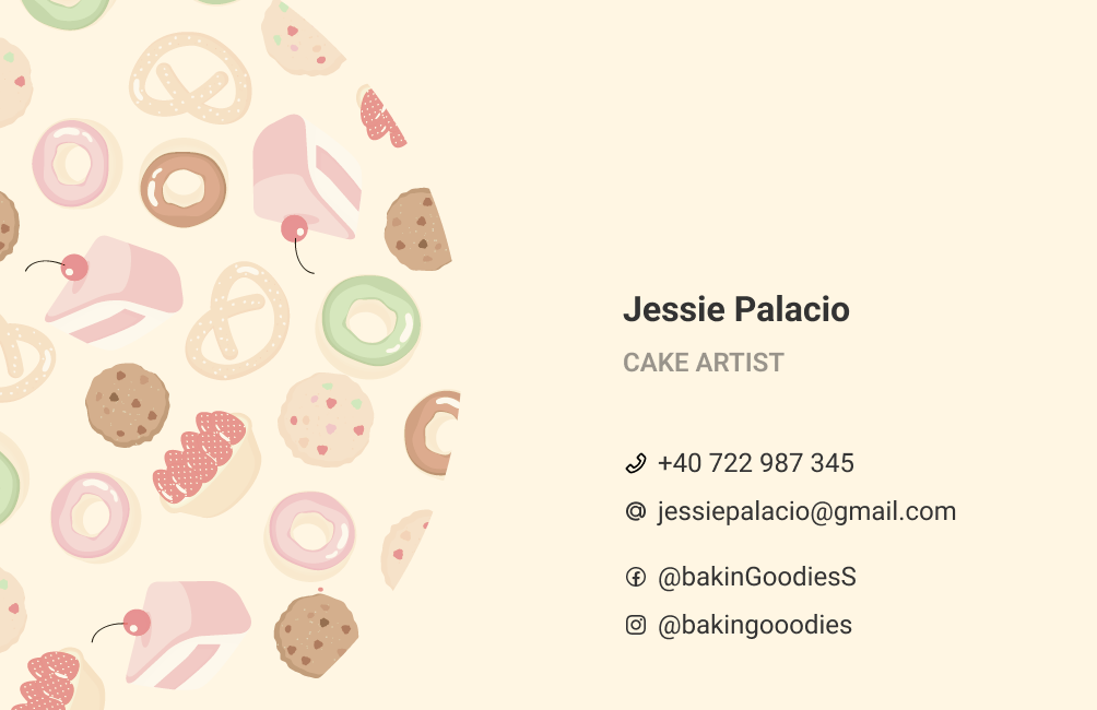 Baking Goodies business card, back with pastry pattern