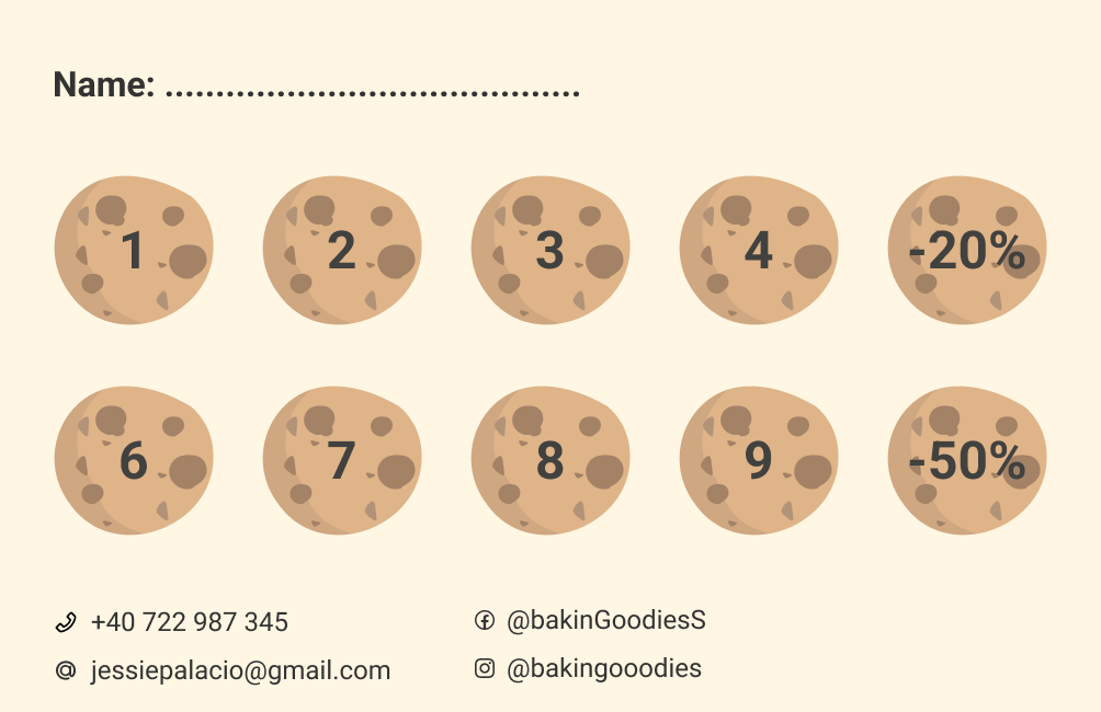 Baking Goodies fidelity stamp card with tiered rewards