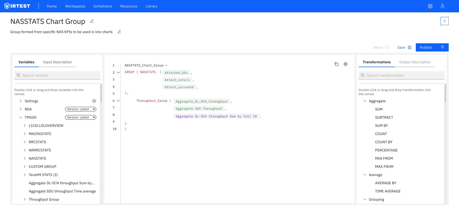NASSTATS Chart Group showing GROUP transformation with multiple color-coded variables
