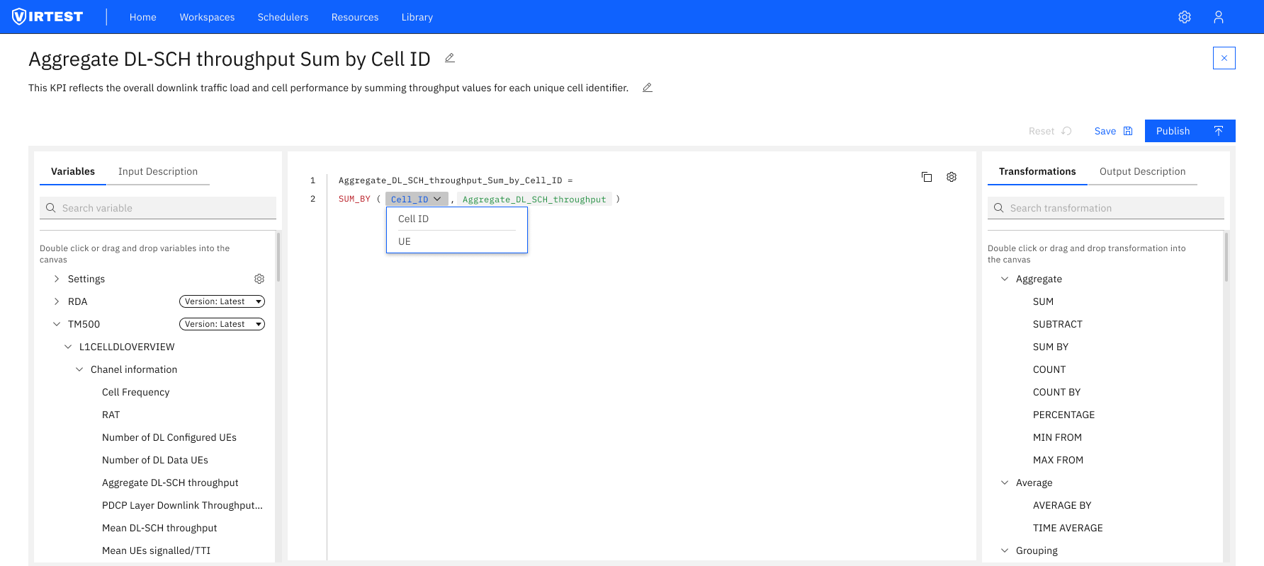 Final KPI Creator showing three-panel layout with autocomplete dropdown in formula editor