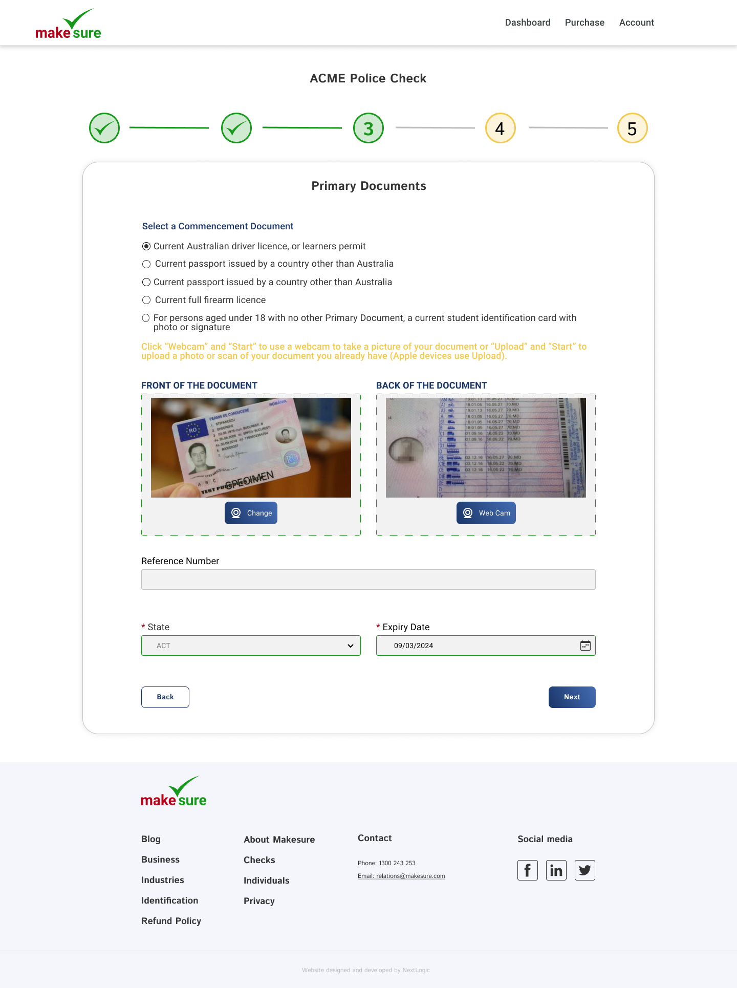 Full five-step flow — About You, Identity, Primary Documents, Secondary Documents, Review