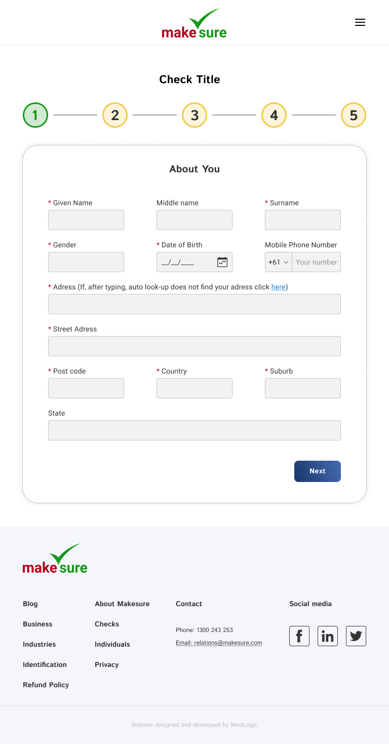 Tablet breakpoint — step progress bar and form layout adapted for medium screens