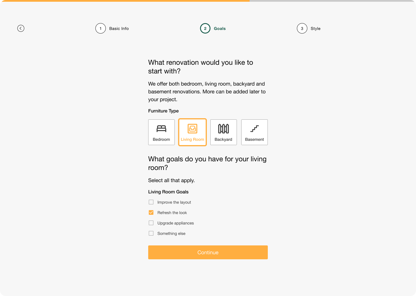 Total Mobila estimation form, progress state