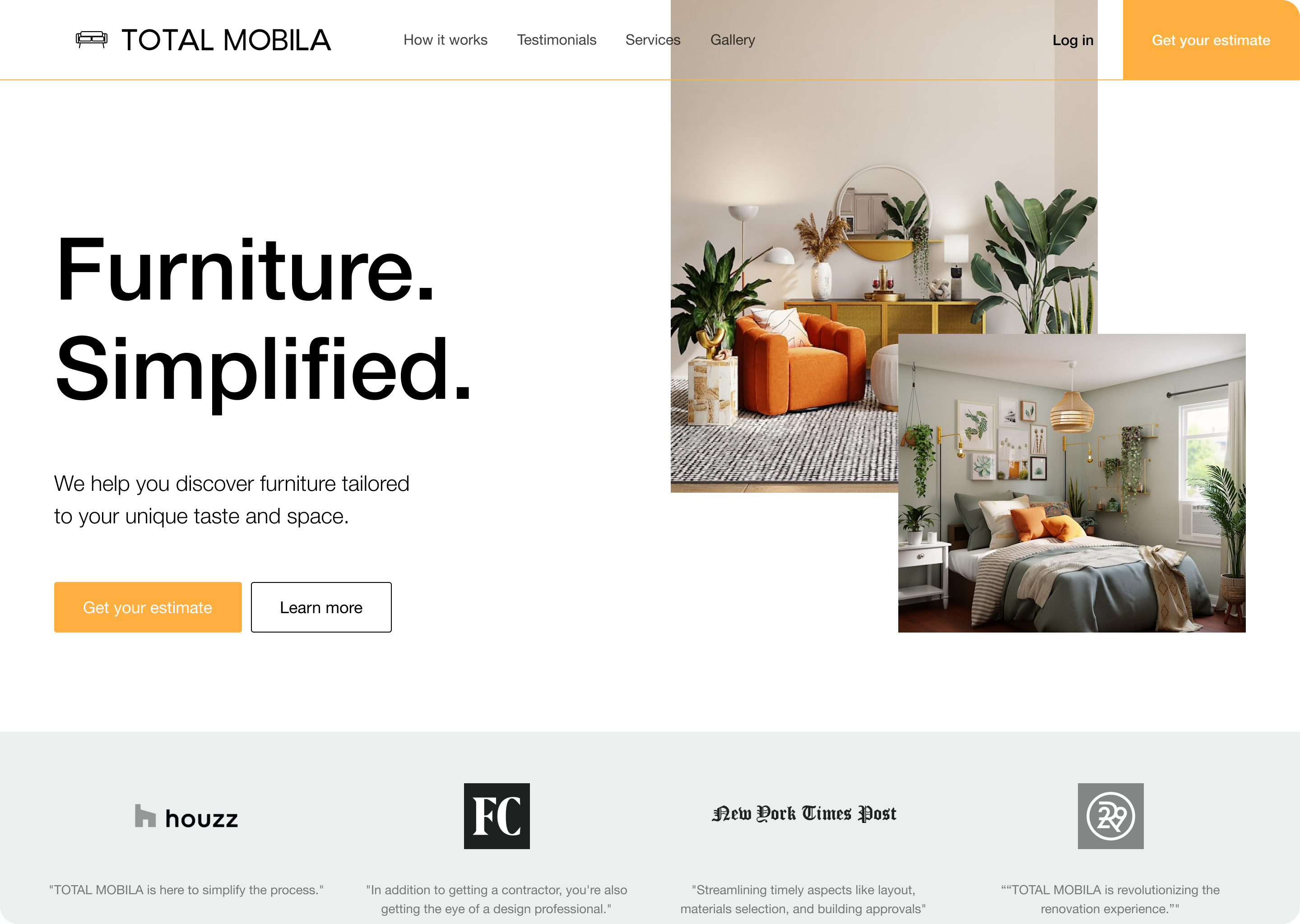 Total Mobila landing page, initial state