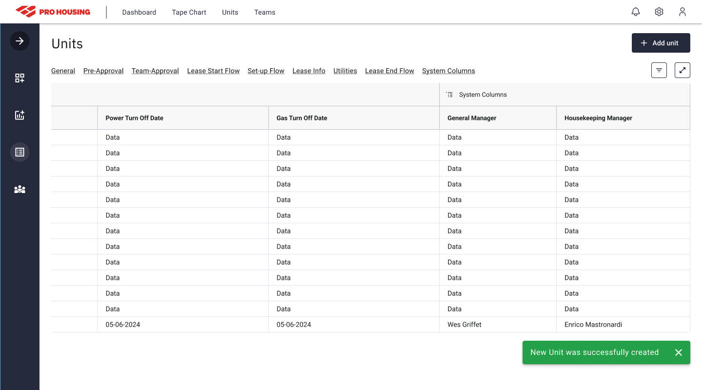 ProHousing batch actions — green success confirmation after batch operation