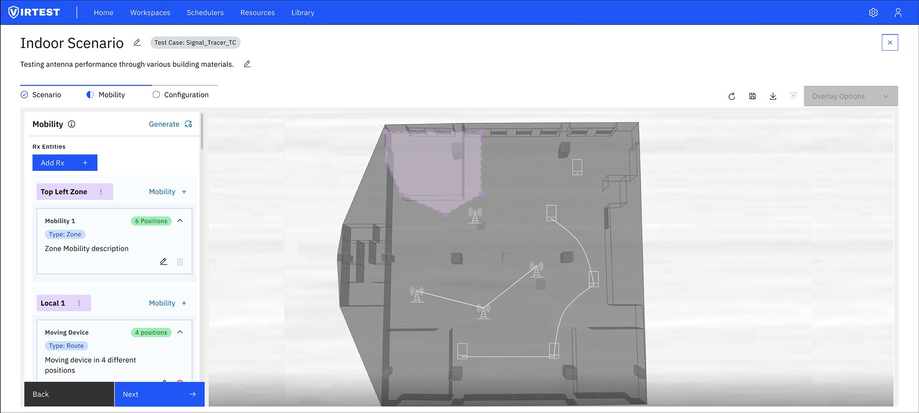Mobility Configuration panel with name, description, type and positions