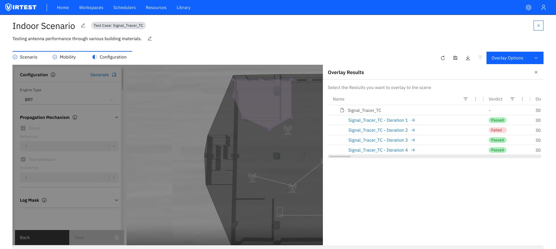 Overlay Results table showing Signal_Tracer_TC iterations with Pass and Fail verdicts